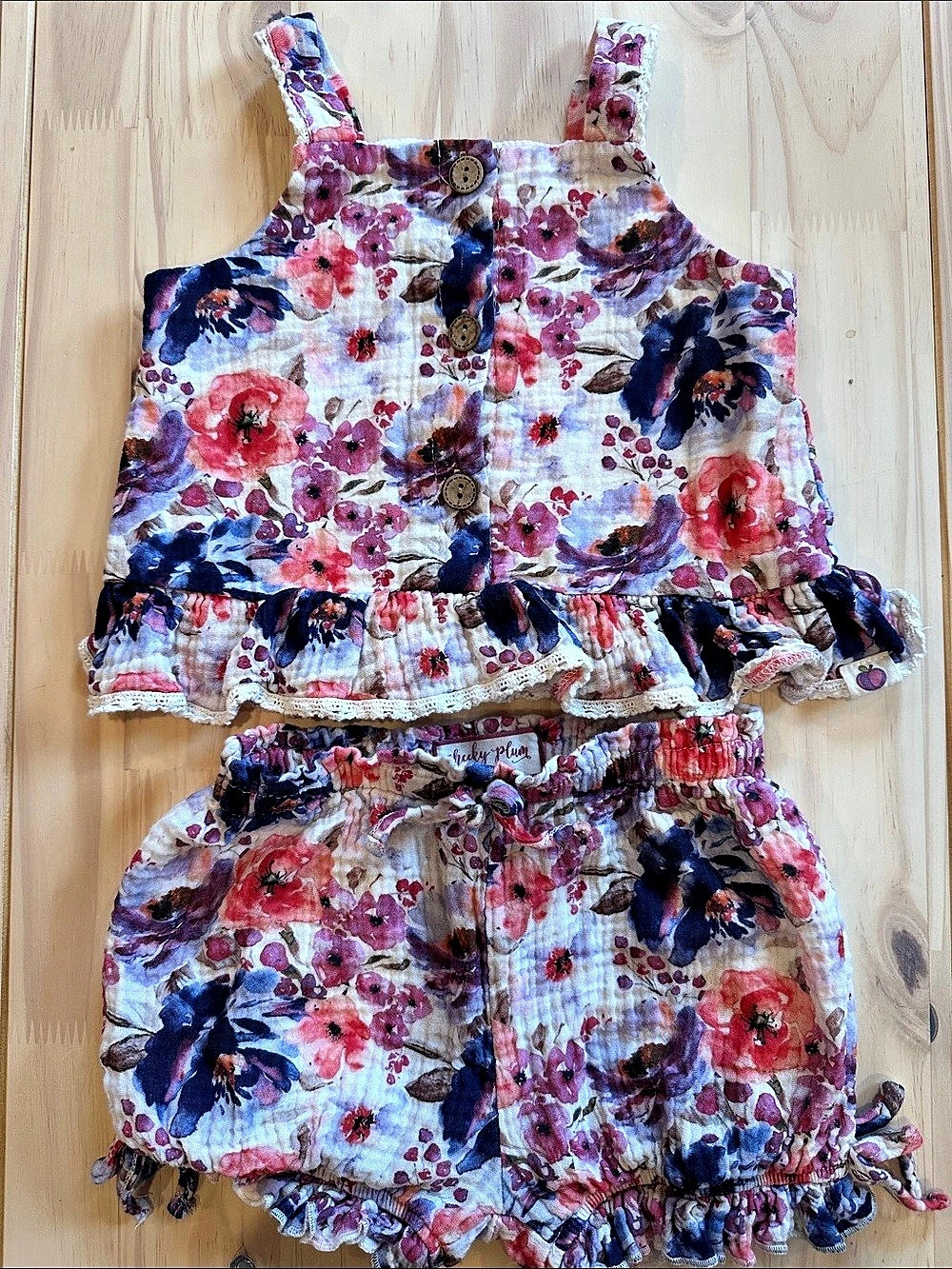 Cheeky Plum Floral Ruffle Matching Set Girls 3T